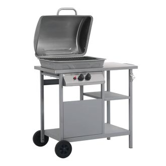 Berkfield Home Gas BBQ Grill with 3-layer Side Table Black & Silver