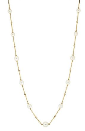 Effy 14K Yellow Gold Diamond & Freshwater Pearl Station Necklace in 14K Gold at Nordstrom, Size 18