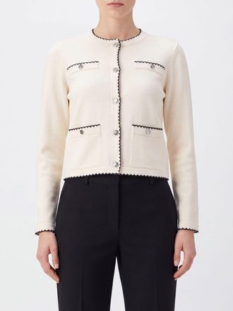 Tory Burch Cardigan slim fit in lana con scollo a girocollo e tasche a toppa