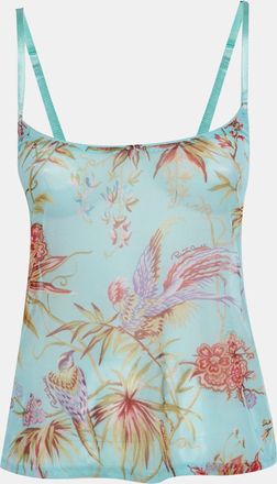 Roberto Cavalli Blue Oriental Bird Print Sheer Mesh Top