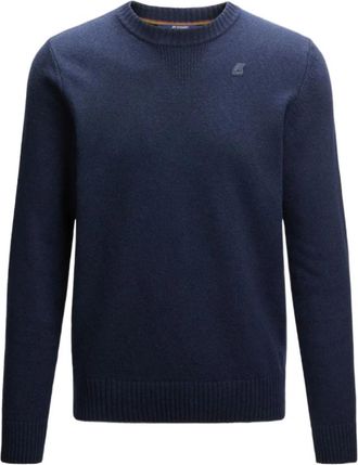 K-Way Blauwe Zware Gebreide Trui Mannen - Heren - Ronde hals truien - Blauw - S - Wol - Truien & Vesten