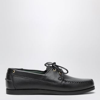 Vinny&rsquo;s Black Boat Shoe In Leather