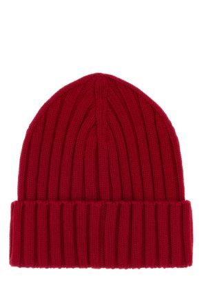 Moncler Womens Red Wool Beanie Hat 456 Exterior: Virgin Cuffie