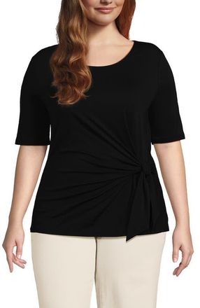 Lands End Lightweight Jersey Tie Front Top in Black at Nordstrom, Size 1X