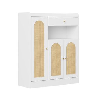 Urban Meuble Zapatero blanco y rat&aacute;n con 3 puertas y 1 caj&oacute;n 90x35x110 cm