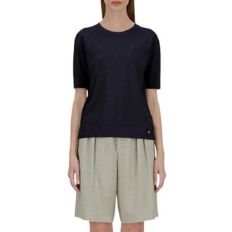 Herno Tops, Dames, Blauw, S, Katoen, T-Shirt in Glam Knit Effect