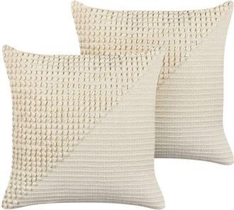 Beliani Set of 2 Decorative Cushions PELLAEA Cotton 45 x 45 cm Light Beige Geometric Pattern