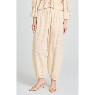 Wayf Jasmine Eyelet Embroidered Cotton Balloon Pants in Beige at Nordstrom, Size X-Small