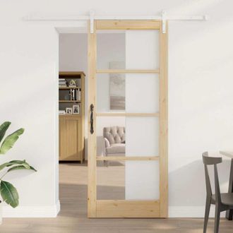 vidaXL Vidaxl - Puerta Deslizante Marr&oacute;n 86 X 211 Cm Madera Maciza De Pino