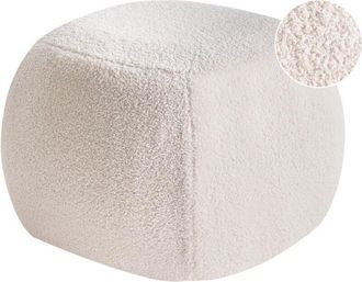Beliani Puf redondo con patas de bouclé otomana reposapiés mullido sala de estar blanco crema Barron