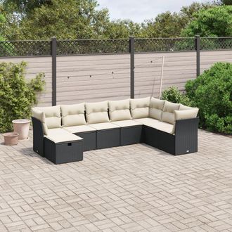 vidaXL Set De Sof&aacute;s De Jard&iacute;n 8 Piezas Y Cojines Rat&aacute;n Sint&eacute;tico Negro Vidaxl