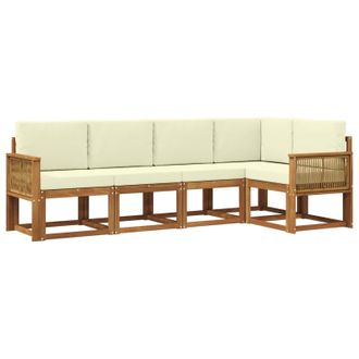 vidaXL Conjunto De Sof&aacute;s De Exterior 5 Pcs Natural Y Crema Poli&eacute;ster Vidaxl