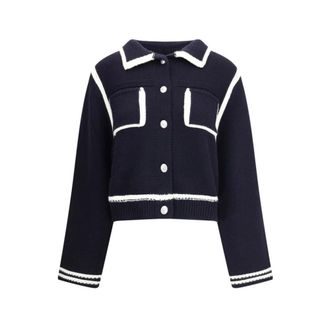 Pinko Cardigans, female, Blue, XL, Cardigan with Contrasting Profiles