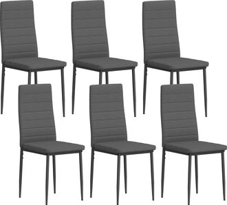OEM Pack De 6 Sillas De Comedor Modernas Tapizadas En Lino Sint&eacute;tico Con Respaldo Alto Y Patas De Metal 41x50x97 Cm Gris