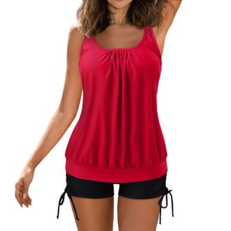 Generic Women Bubble Hem Straps Vest Top Women Round Scoop Neckline Vest Top Elasticated Swing Waist Sleeveless Tops Tankini Swimsuits for Women 2 Piece Bathi