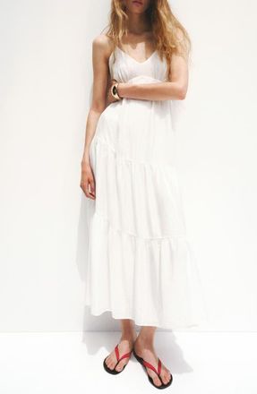 Mango Ruffled A-Line Dress in White at Nordstrom, Size 10