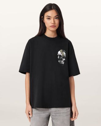 AllSaints Cotton Snakehead Oversized Etta T-Shirt, Size: XS