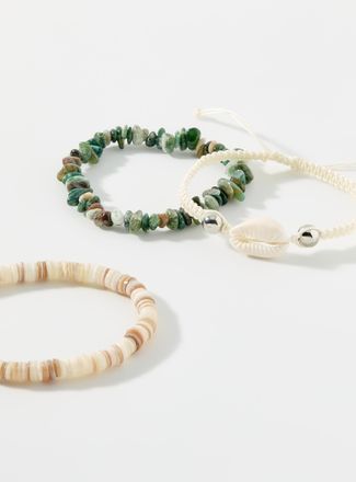 Le 31 Mens Three stone and seashell bracelets set