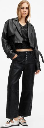 AllSaints Leather Ophelia Cropped Leather Jacket, Size: L