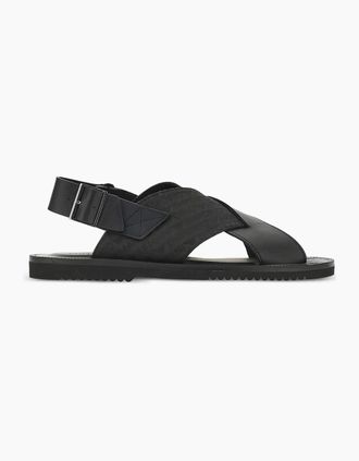 Emporio Armani Mens BACK STRAP LEATHER SANDALS - Black - Size: 11