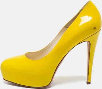 Brian Atwood Yellow Patent Leather Platform Pumps
