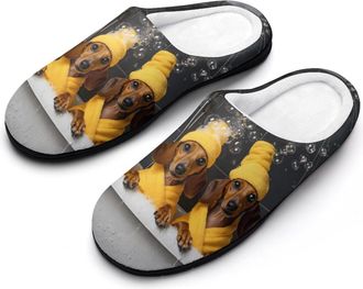 Generic Dachshund Bathing in Bathtub Womens Slippers Warm House Slippers Indoor House Shoes with Anti-Skid Rubber Sole
