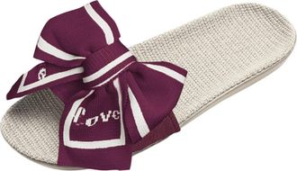 Generic Womens Open Toe Wedge Sandals Bow Decoration Slippers For Women Bohemia Linen Flip Flops Beach Sandals Soft Breathable Insole Shoes (Red, 5)