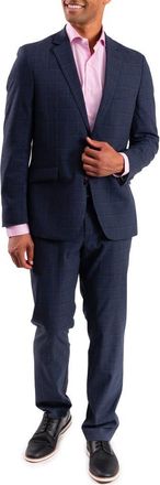 The Savile Row Company Windowpane Plaid Tailored Fit Suit in Blue at Nordstrom Rack, Size 40Regular