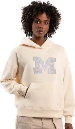 Starter Womens Starter Cream Michigan Wolverines Relaxed Rhinestone Hoodie at Nordstrom, Size Xx-Large
