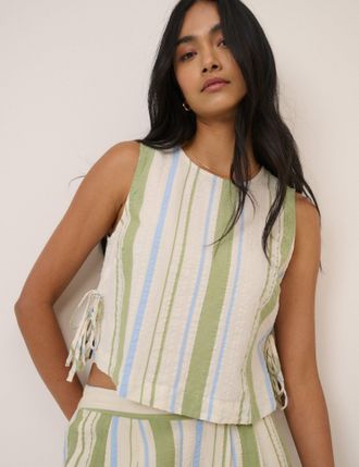 Nobody's Child Green And Blue Striped Swing Top