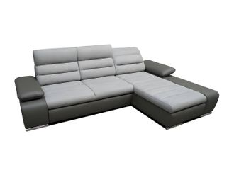 Vente-Unique Sof&aacute; cama rinconera de tela y piel sint&eacute;tica MIRABEAU - Bicolor gris claro/antracita - &Aacute;ngulo derecho