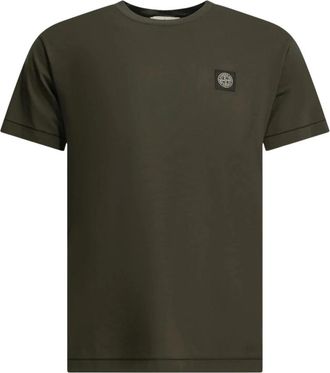 Stone Island Slim-fit T-shirt met kompas-patch - Heren - T-shirts - Groen - S - Katoen - Tops
