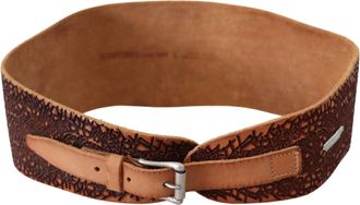 Scervino Street Brown Wide Leather Embroidered Design Logo Womens Belt