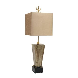 Loops Table Lamp Gilded Frogs Light Brown Faux Silk Shade Gold Leaf Finial LED E27 60W