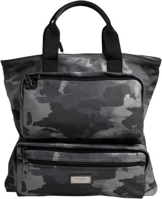 Dolce & Gabbana Camouflage Katoenen Tote Tas met Compartimenten - Heren - Shoppers - Grijs - ONE Size - Katoen - Tassen