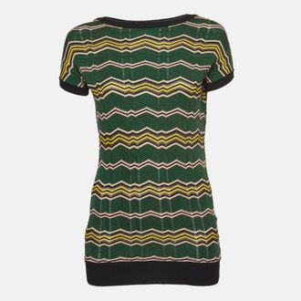 M Missoni Green Chevron Knit Short Sleeve Top S