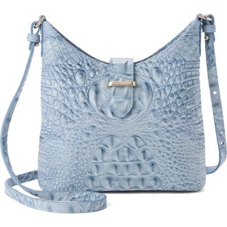 Brahmin Small Gwynne Croc Embossed Leather Crossbody Bag in Stonewash at Nordstrom