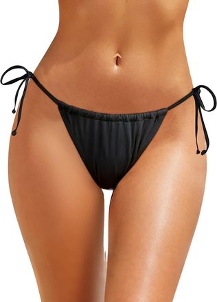 Holipick Women Side Tie Swim Bottom Moderate Coverage Bikini Bottom Sexy String Swimsuit Bathing Suit Bottom, Black, Large