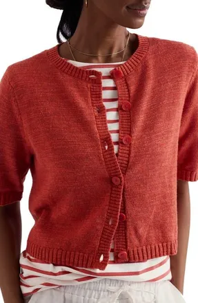 Seasalt Cornwall Wild Thyme Elbow Sleeve Cotton & Linen Cardigan in Knit Melange Carnelian at Nordstrom, Size 16