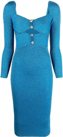 Self Portrait cut-out detail ribbed dress - women - Viscose/Polyamide/Metallic Fibre/Polyester - L - Blue
