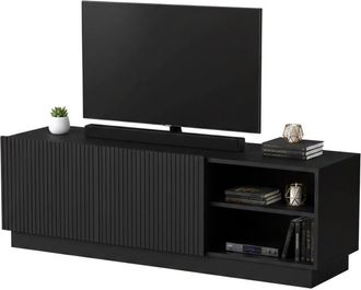 Dmora Mobile porta tv Finita, Madia da salotto con due ante battenti, Design minimal e moderno, 150x40 h48 cm, Nero