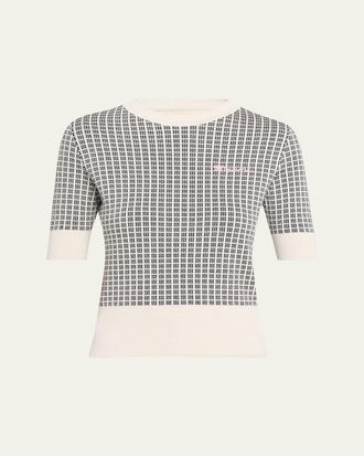 Marni Check Knit Short-Sleeve Crewneck Sweater