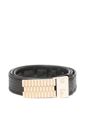 Gianfranco Ferre 1990s engraved-buckle belt - men - Leather/Metal - 90 - Brown