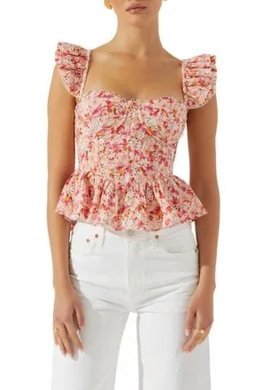 ASTR the Label Baylin Floral Peplum Top in Pink Multi Floral at Nordstrom Rack, Size Medium