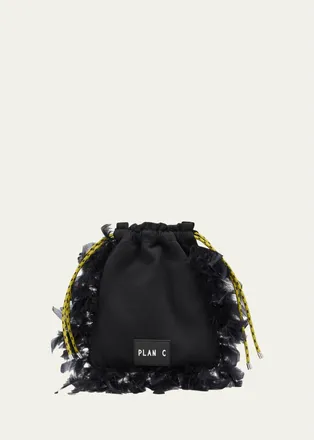 Plan C Fleece & Feather Drawstring Pouch Bag