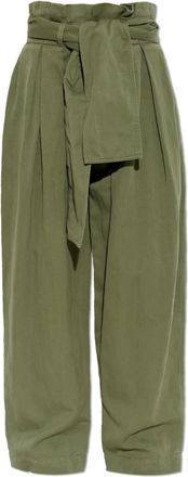 Balmain Twill High-waisted Broek - Dames - Wijde Broeken - Groen - S - Katoen - Broeken