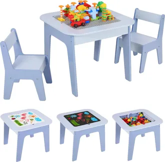 OEM Juego De Mesa De Actividades, Incluye 2 Sillas, Espacio De Almacenamiento, Color Azul