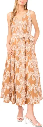 Ted Baker Elana Floral Embroidered Sleeveless Midi Dress in Almond at Nordstrom, Size 10