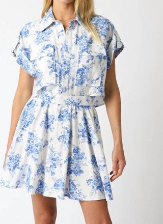 Olivaceous Chinoiserie Print Dress In Blue/white
