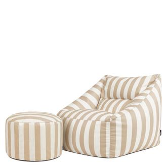 Icon Brand Puf sill&oacute;n y reposapi&eacute;s redondo en tejido tejido a rayas beige topo